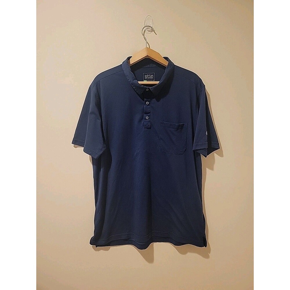 Stio Divide Polo Shirt Mens XL Navy Blue Pocket Short Sleeve Outdoors